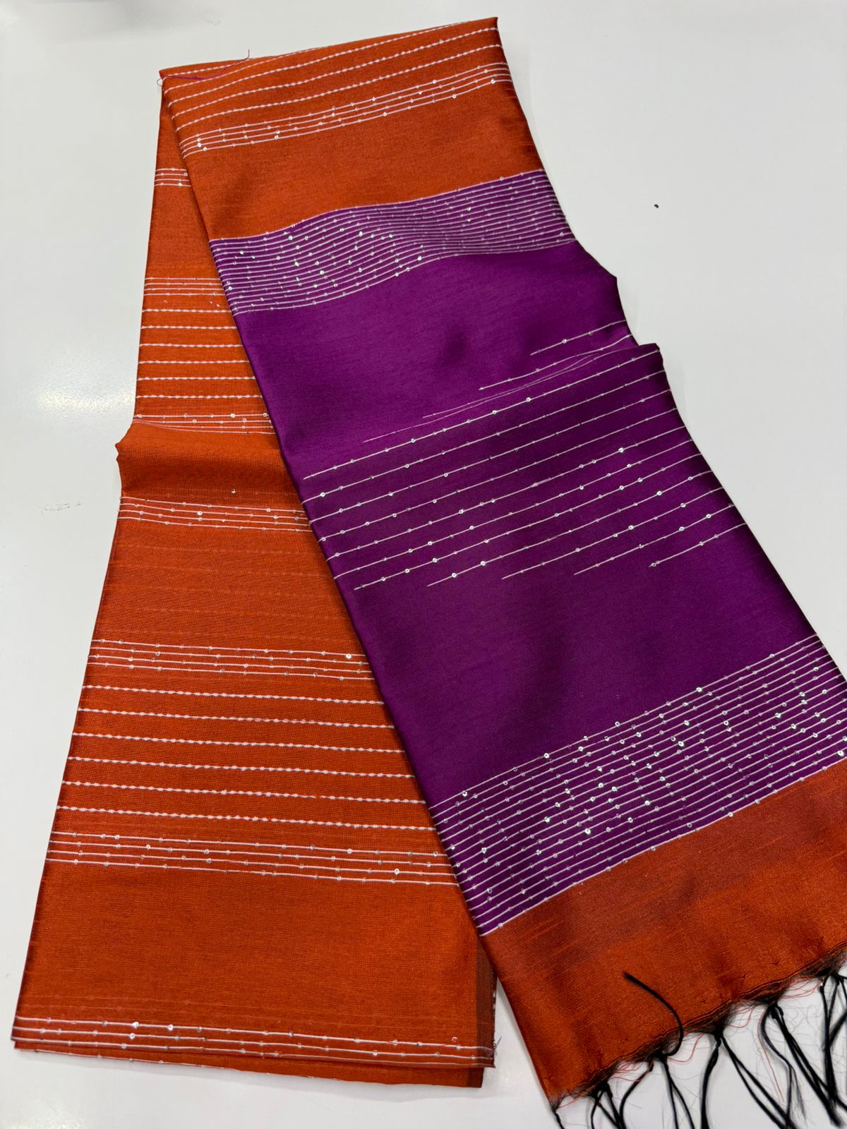 Silk saree with full thread beat work