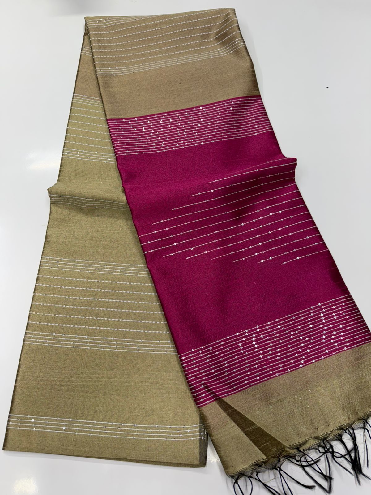 Silk saree with full thread beat work
