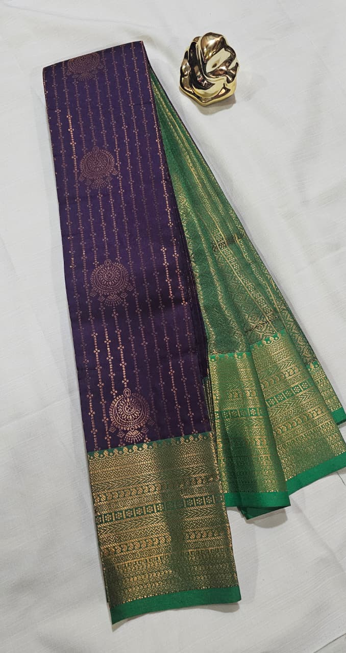 KANCHIPURAM VAIROOSI SOFT SILK SAREES Royal purple with rich green 
