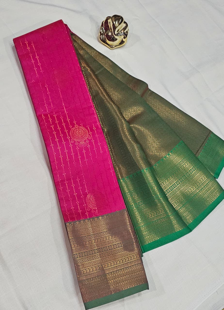 KANCHIPURAM VAIROOSI SOFT SILK SAREES Pink with Green 