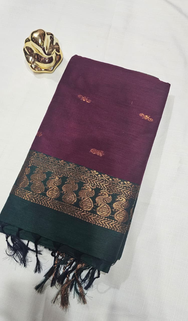 Kalyani cotton wine purple with dark green