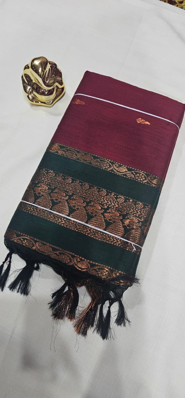 Kalyani cotton Maroon with Green