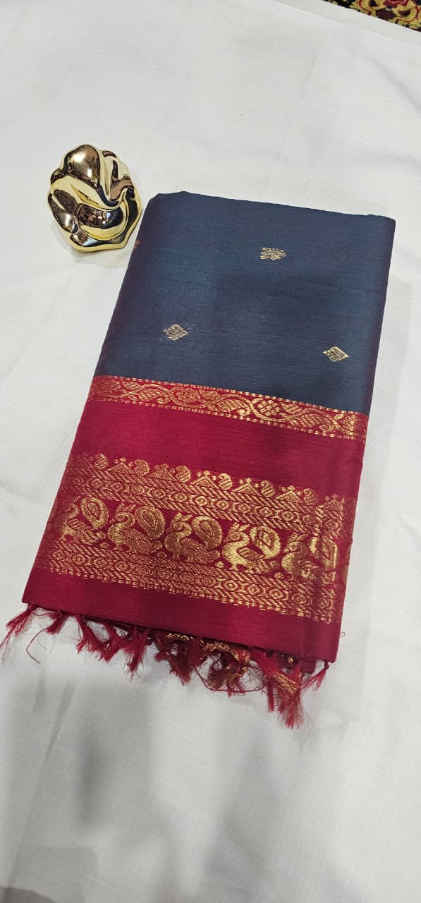 Kalyani cotton Grey with red