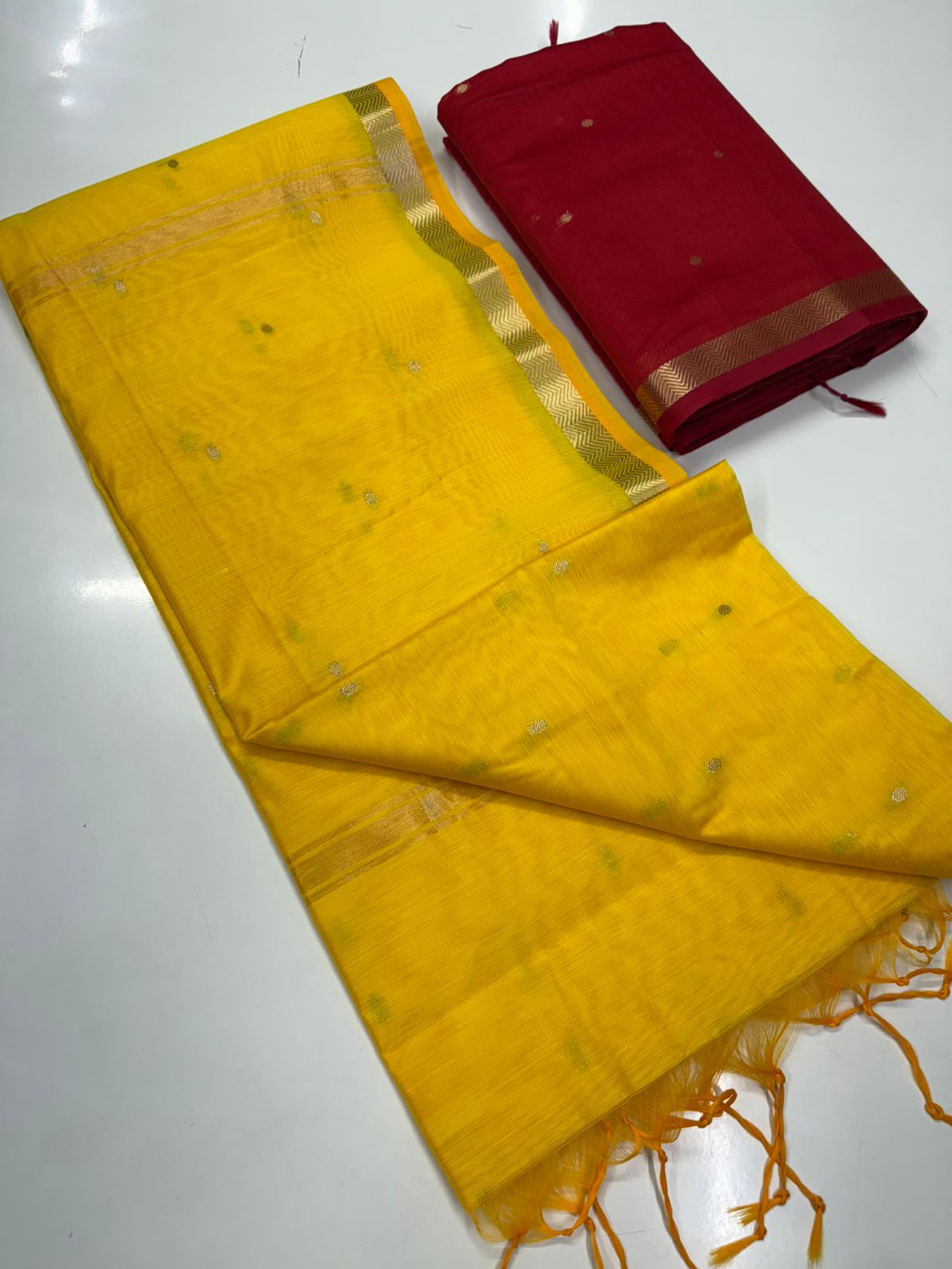 Silk cotton saree yellow colour