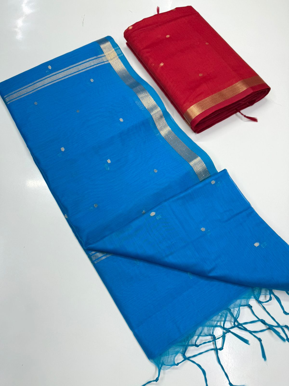 Silk cotton saree blue colour 