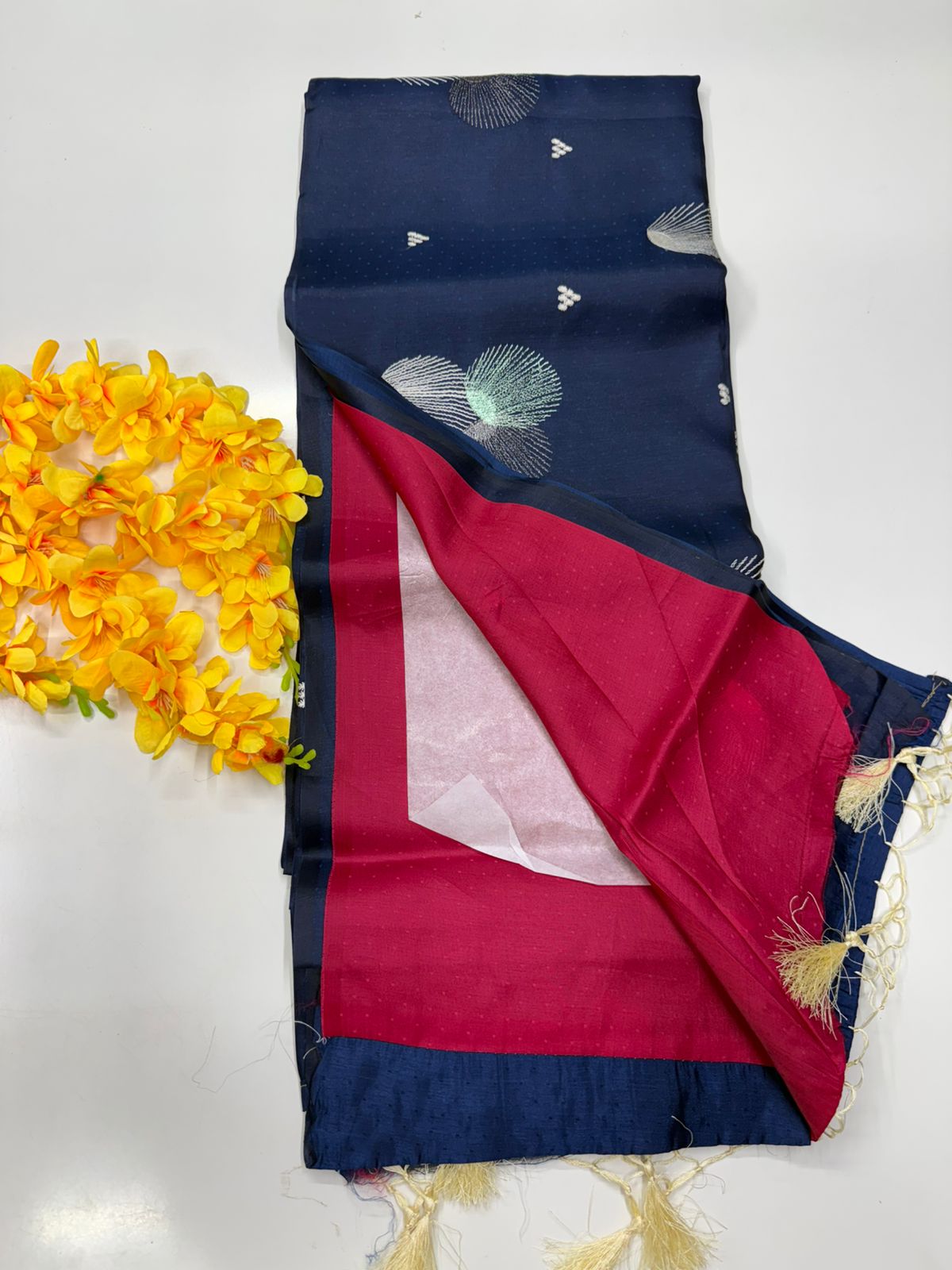 Butter silk saree Blue with pink colour