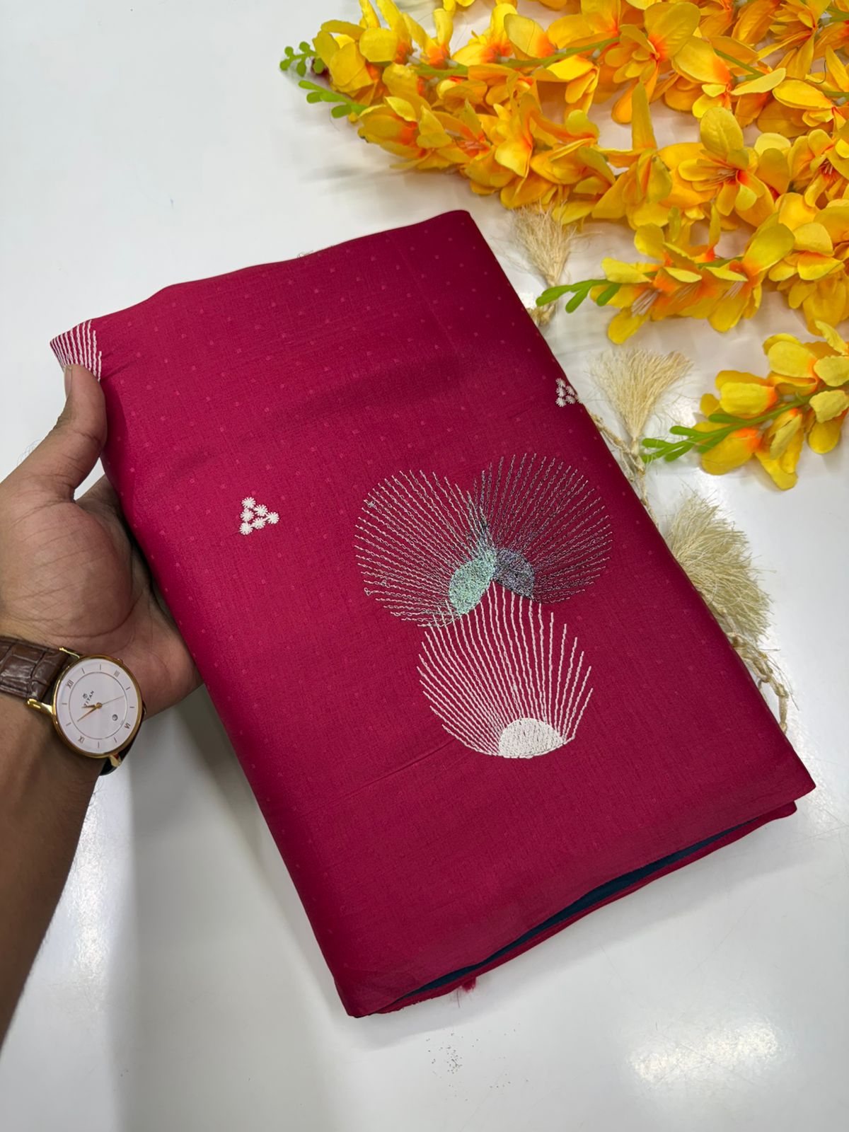 Butter silk saree Magenta pink