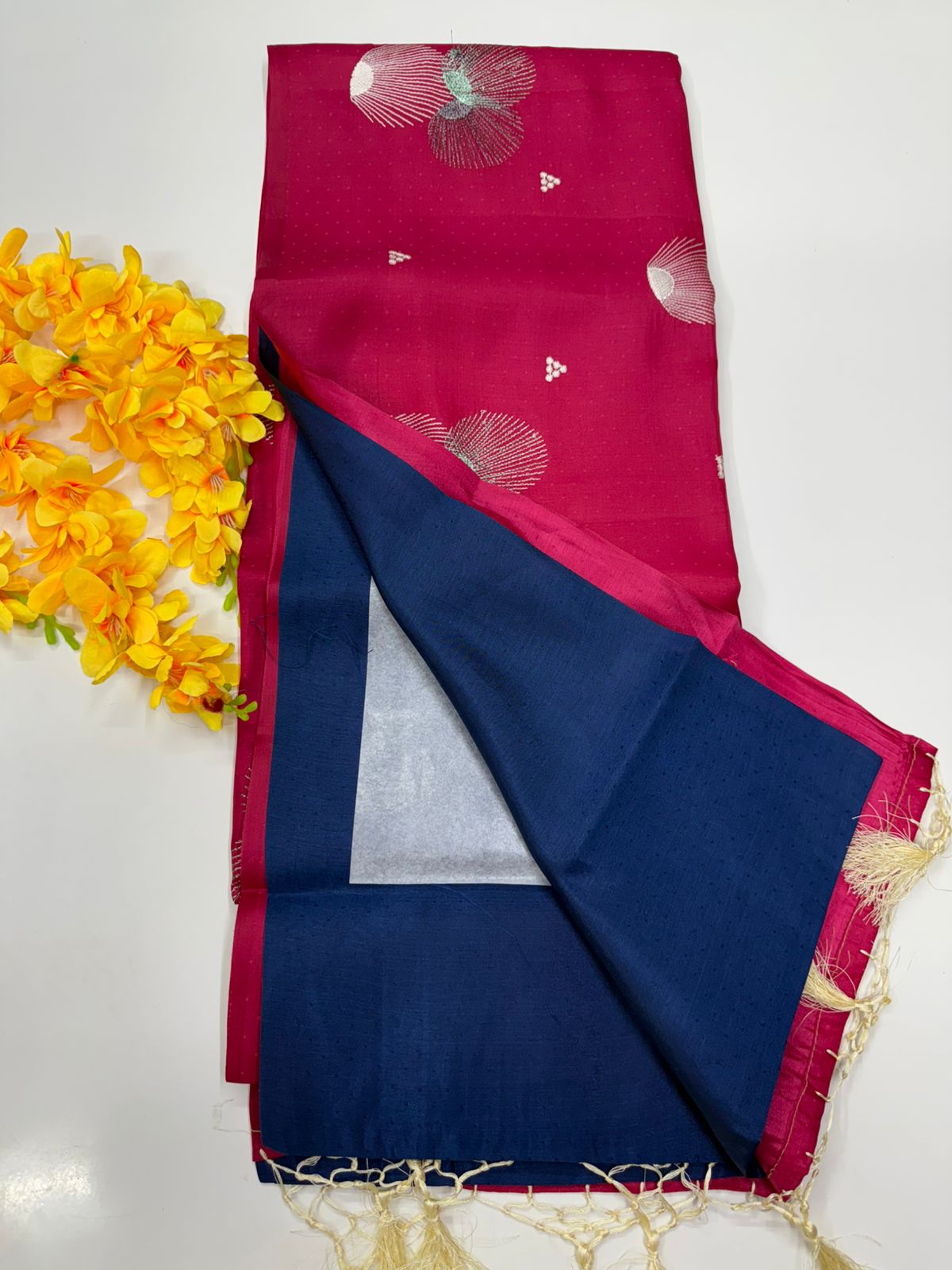Butter silk saree Magenta pink