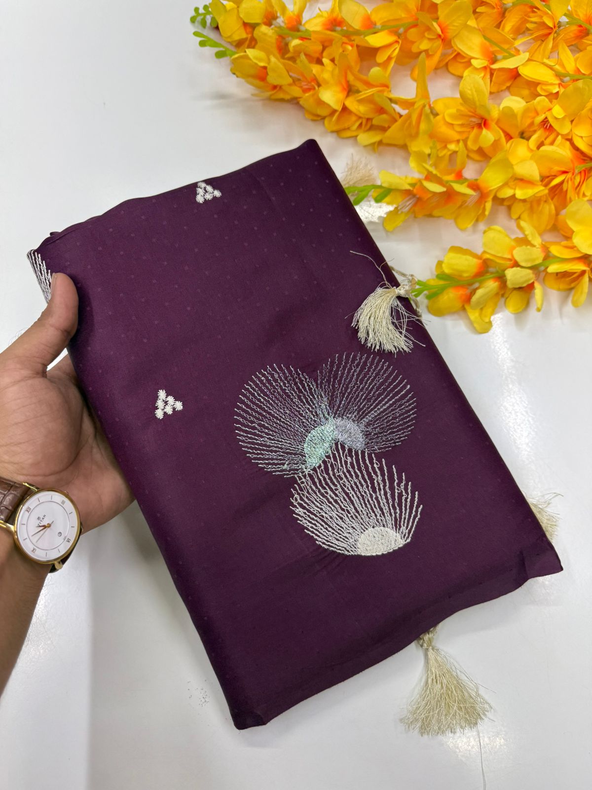 Butter silk saree Royal purple with wine red