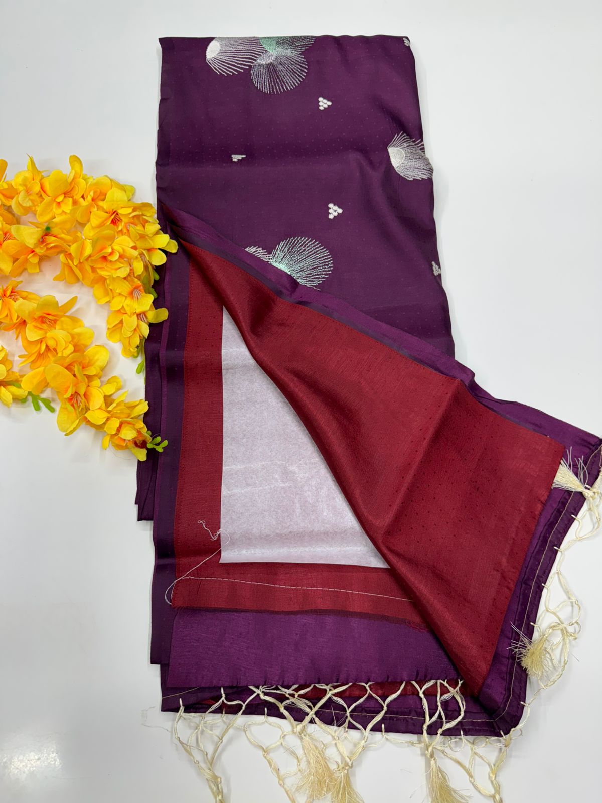 Butter silk saree Royal purple with wine red