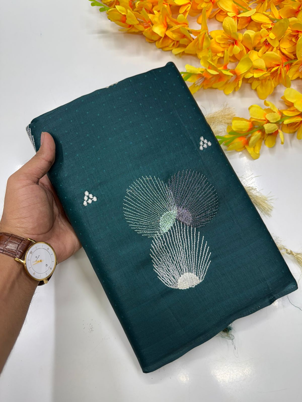 Butter silk saree Deep teal with coffee brown