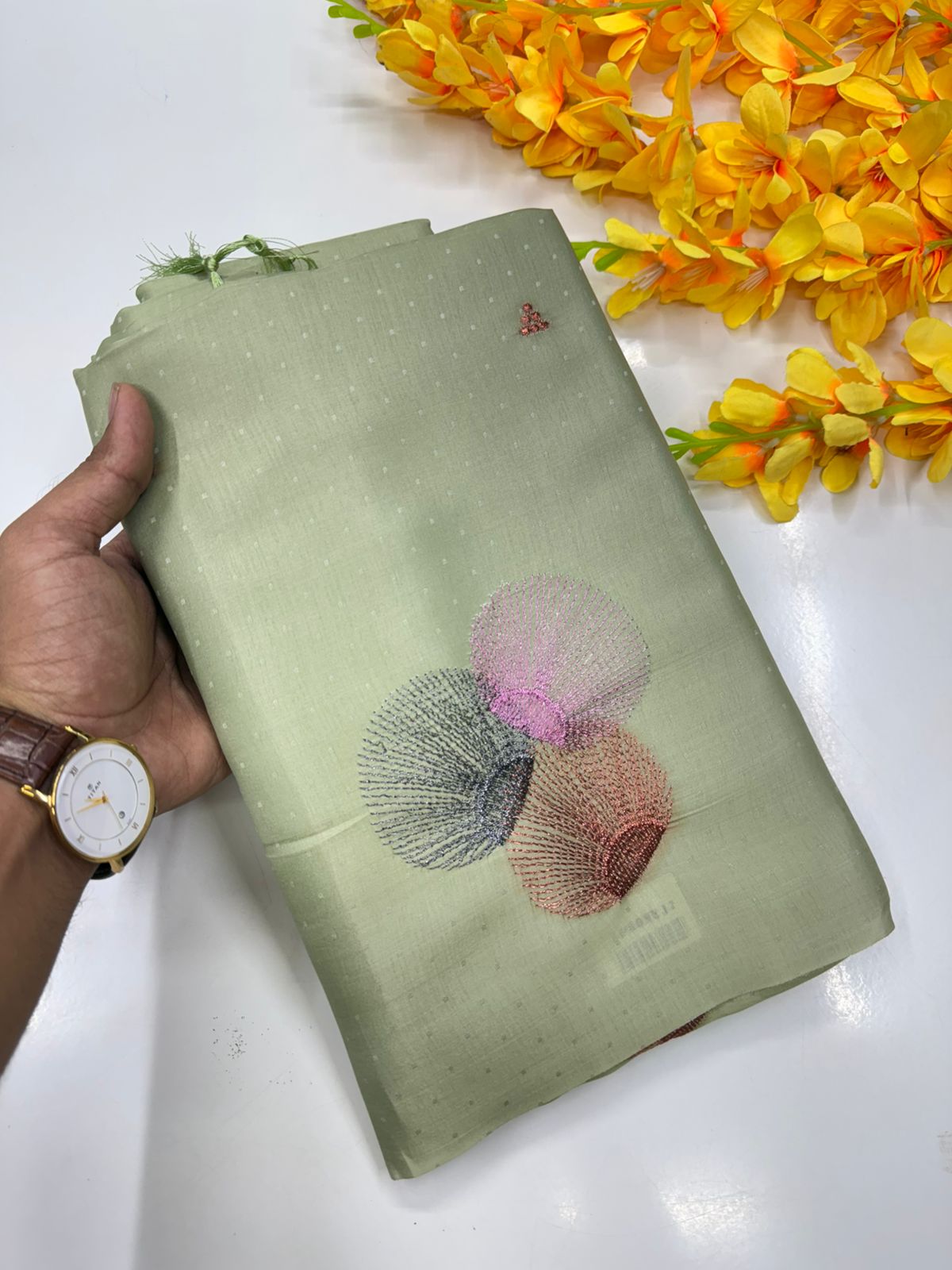 Butter silk saree Pastel sage green