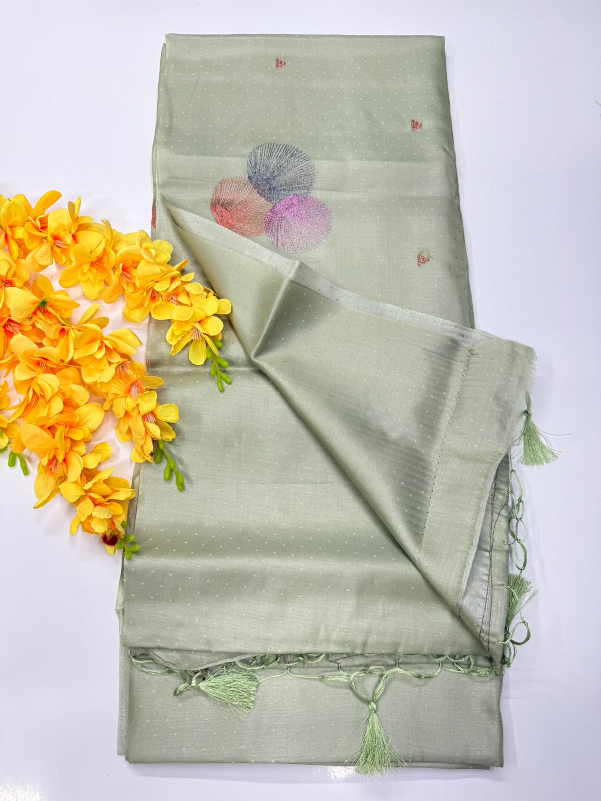 Butter silk saree Pastel sage green