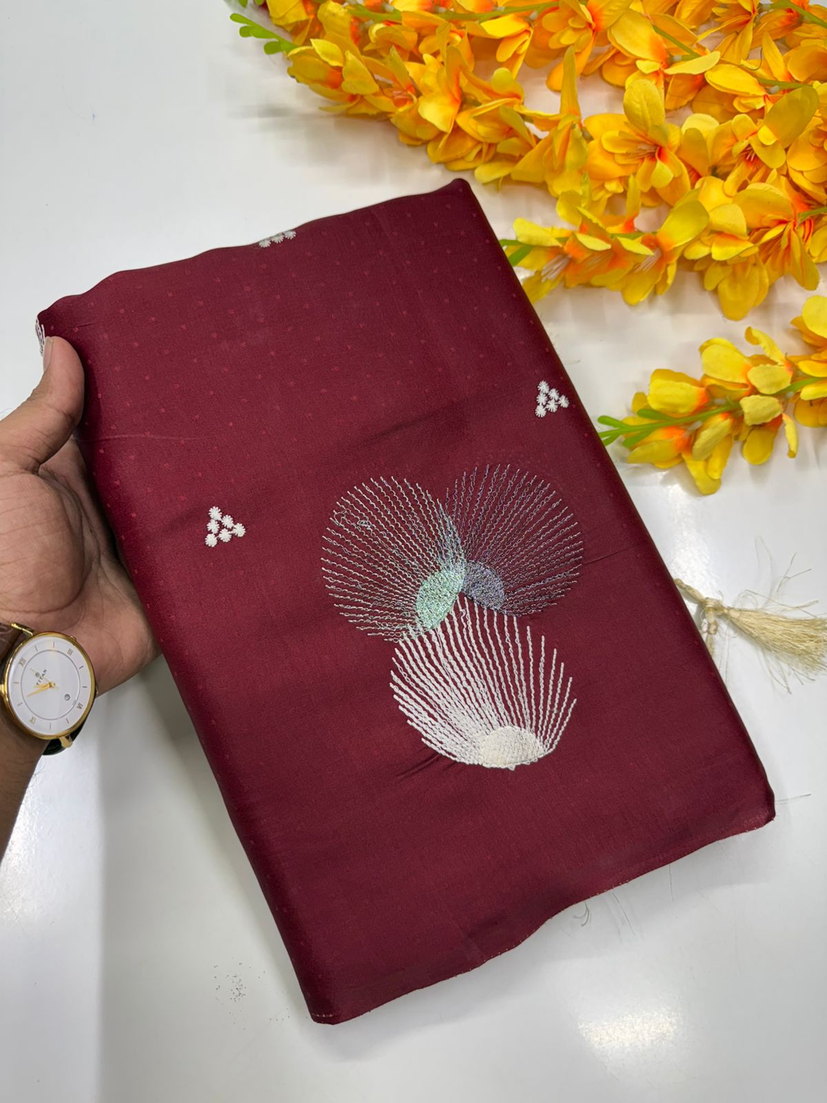Butter silk saree Wine red with Royal purple