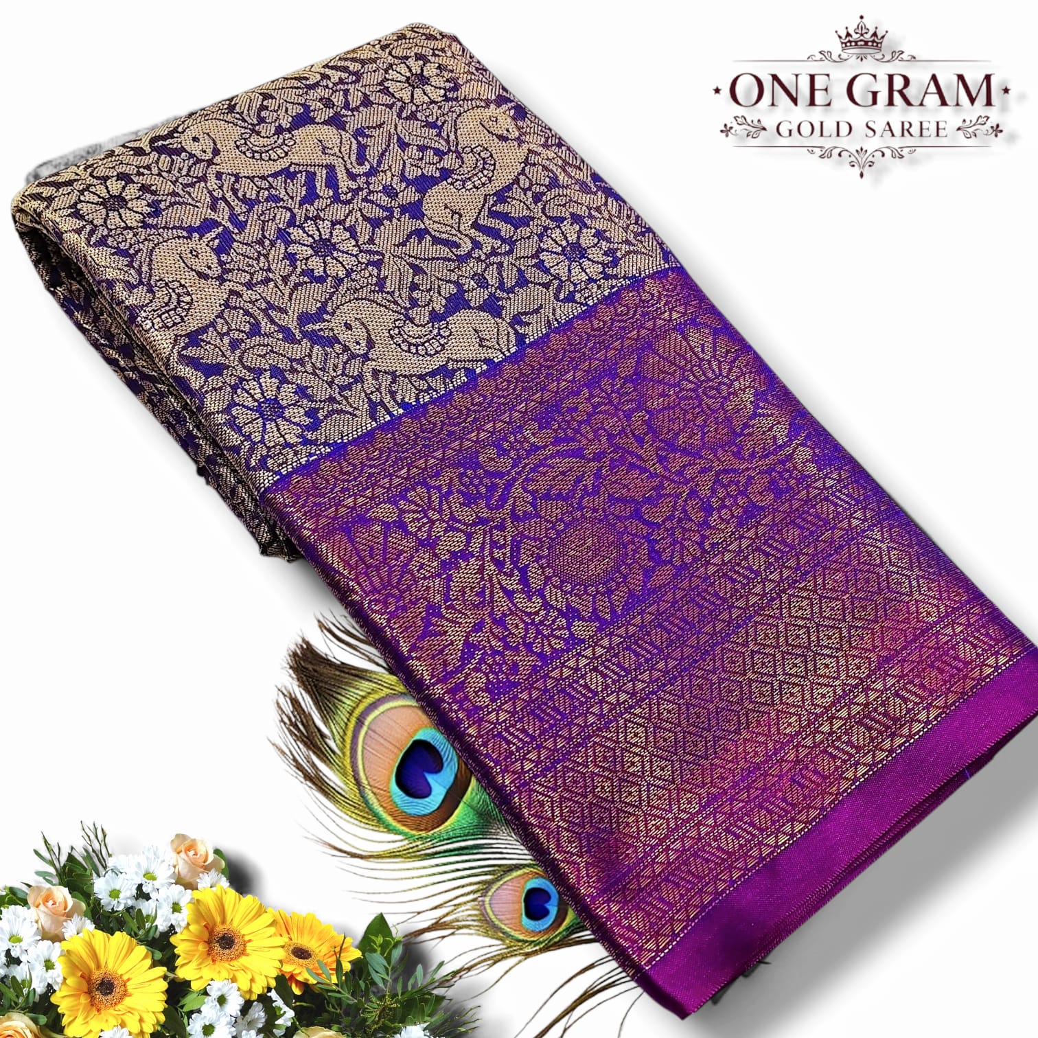 Latest 1 Gram Gold Saree Royal Purple / Violet