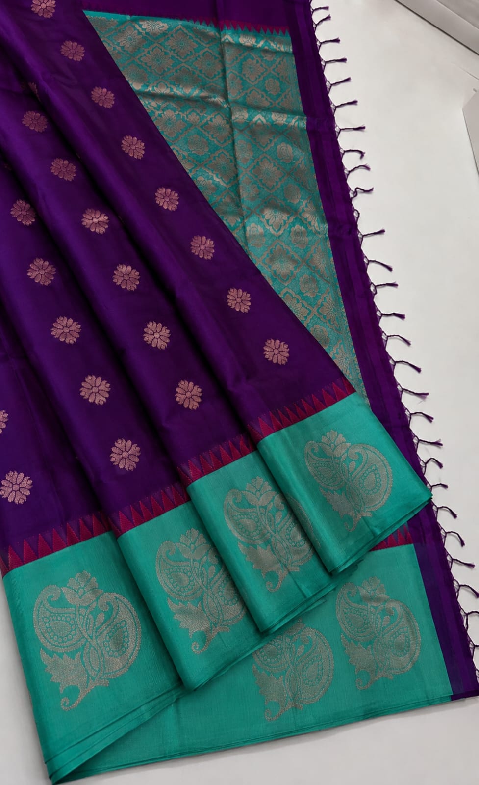 MANGALYAM KORVAI KOTTANJI TANA SOFT SILK SAREE Violet with Rama Green