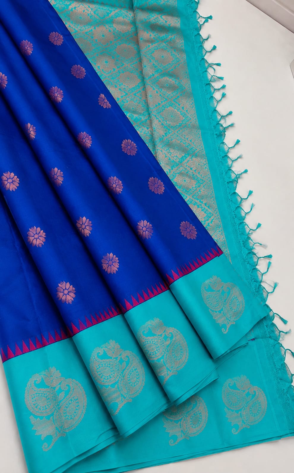MANGALYAM KORVAI KOTTANJI TANA SOFT SILK SAREE Royal blue with peacock blue