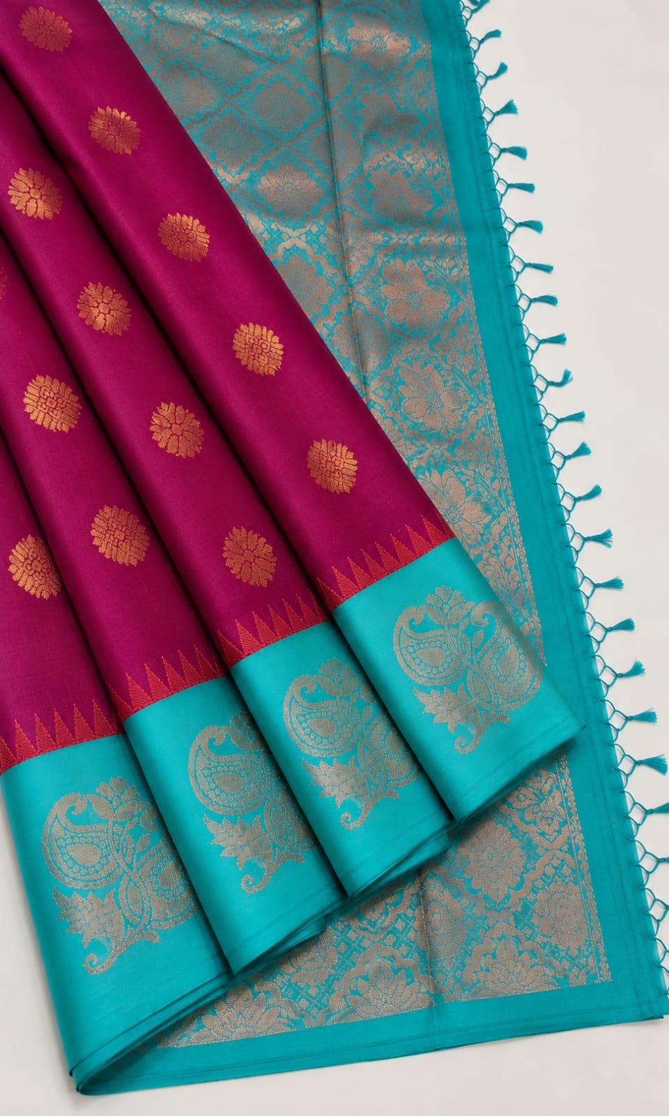 MANGALYAM KORVAI KOTTANJI TANA SOFT SILK SAREE Magenta Pink with Turquoise Blue