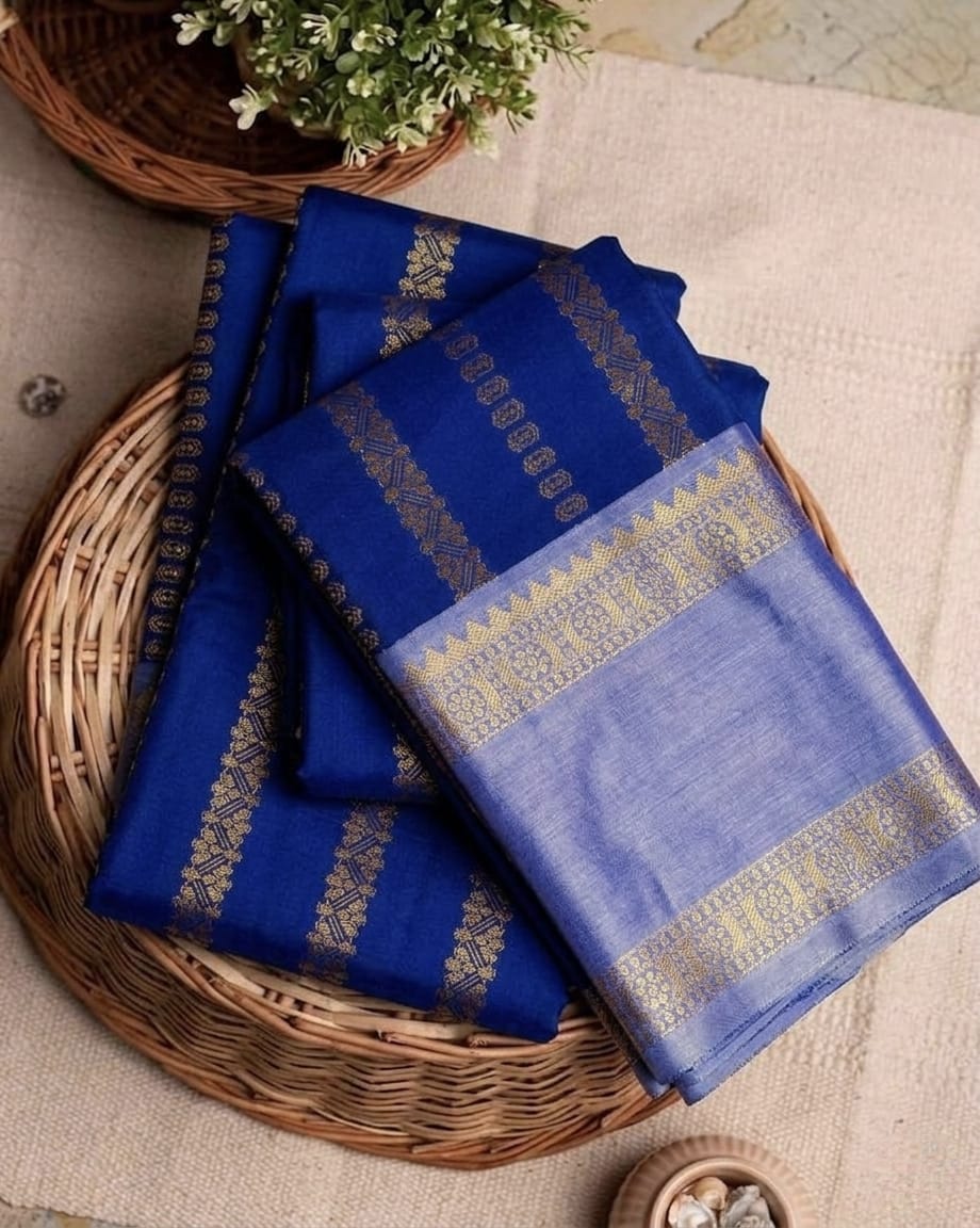 Khatan silk Royal Blue with Lavender Blue