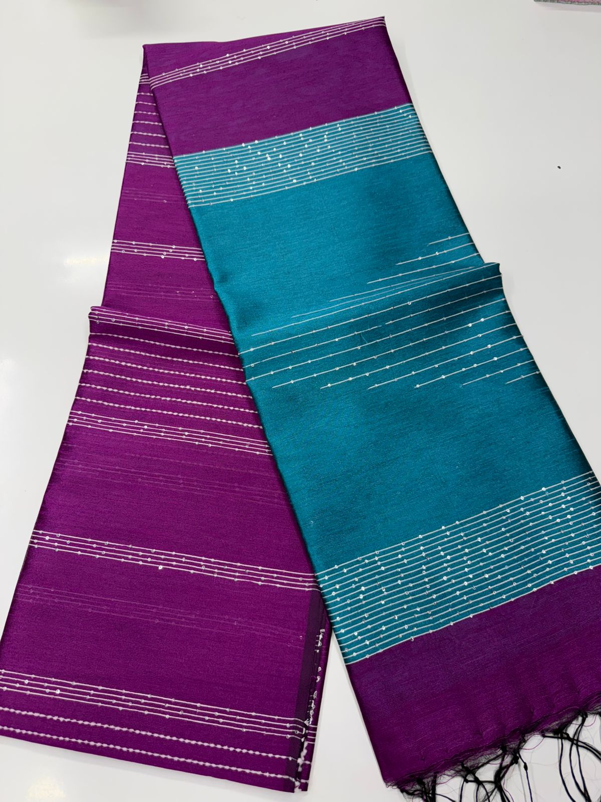 Silk saree with full thread beat work
